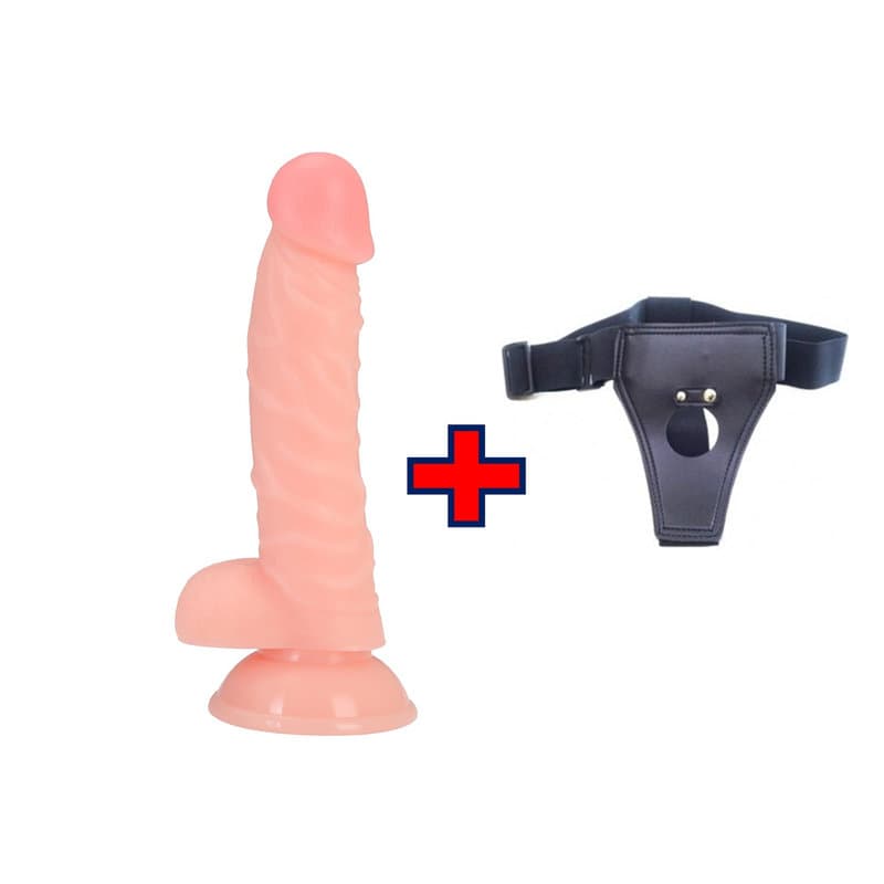 19 Cm. Dana – Belden Bağlamalı Kemerli – Ultra Gerçekçi Doku Vantuzlu Testisli Dildo
