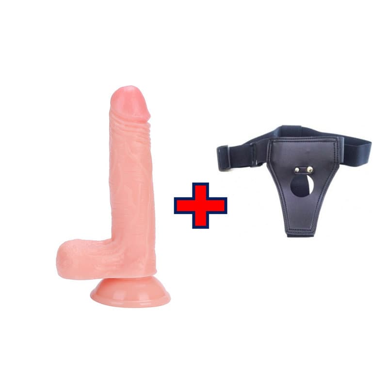 19 Cm. David’s Ultra Gerçekçi Doku Vantuzlu Testisli – Belden Bağlamalı Kemerli -Dildo