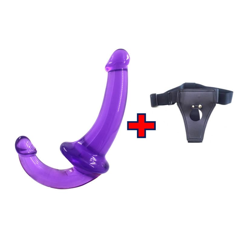 U-SHAPE – 20 Cm. – Çift Başlı Realistik – Belden Bağlamalı Kemerli – Lezbiyen Dildo (Jelly Mor)