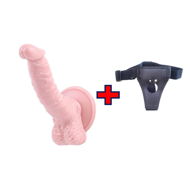 Vantuzlu Tam Realistik Gerçek Doku 20cm Vibratör Belden bağlama kemerli